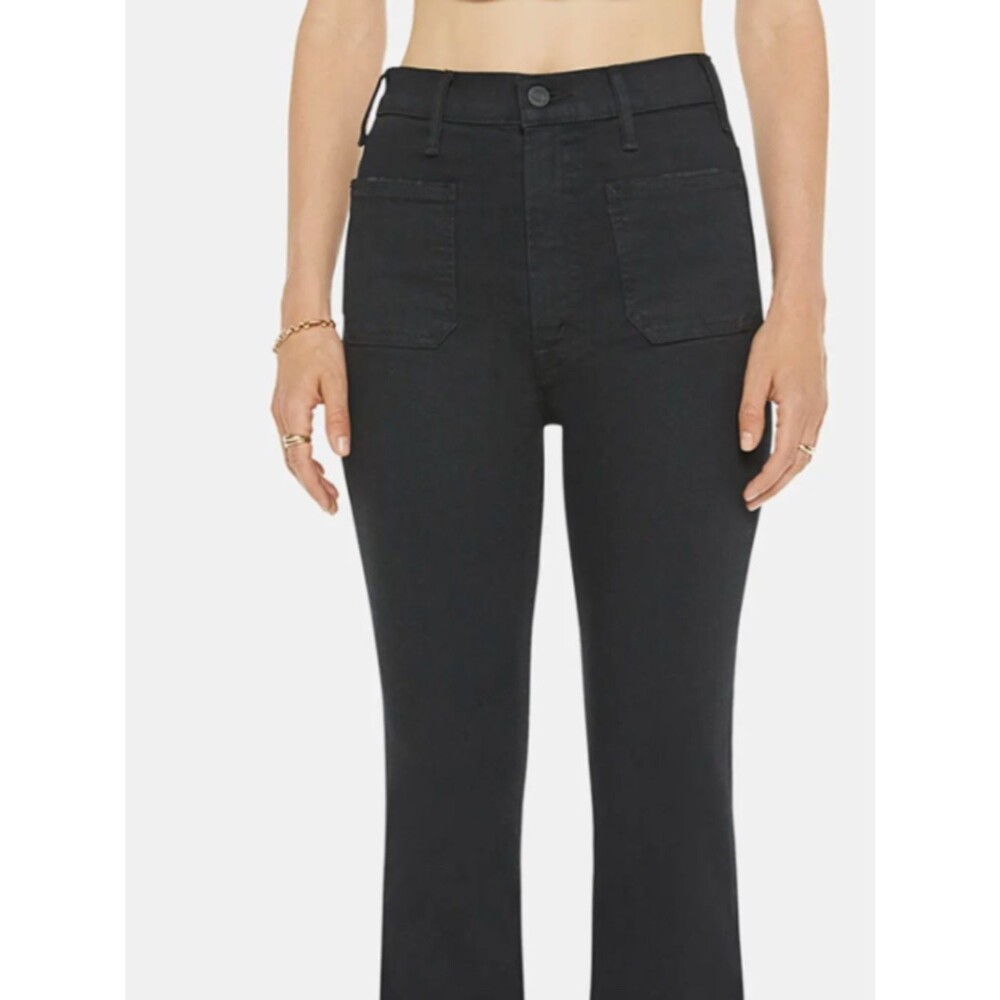 MOTHER The Hustler Patch Pocket Ankle Flare Jeans Size 25 Black High Rise